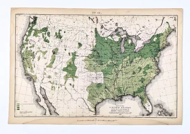 1880 United States Map Oats Farming Production Agriculture Texas Colorado Ohio