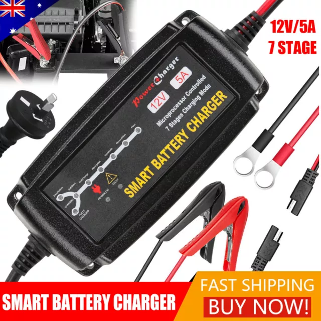 Car Battery Charger 12V 5A Trickle Smart Battery Repair For Boat Caravan Truck