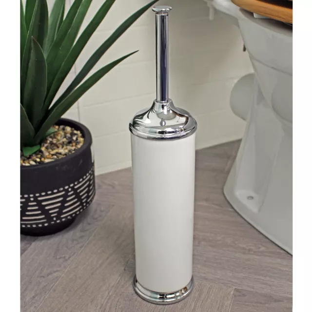 Free Standing Chrome & White "Opera" Toilet Brush & Holder | Showerdrape 2