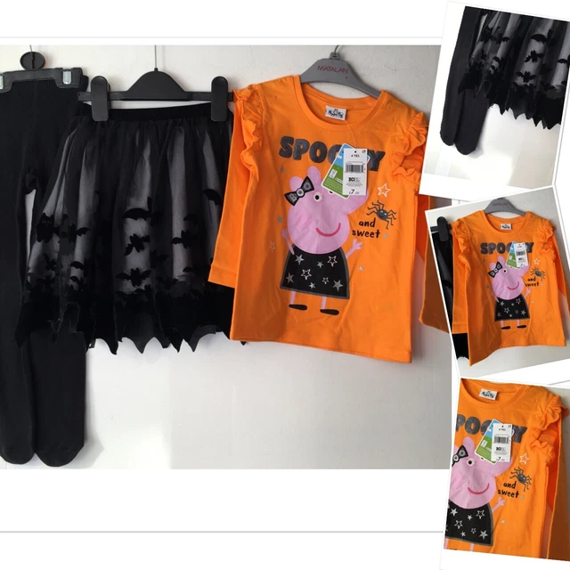 H&M girls bat theme tulle skirt exc u & new Peppa pig top & new tights 3-4 yr