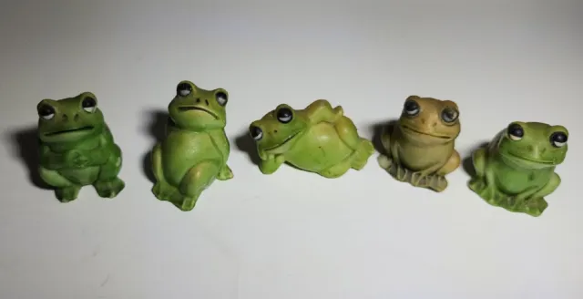 5 VTG Green Frog Miniature Figurine Hong Kong Cottagecore Decor Garden Ceramic