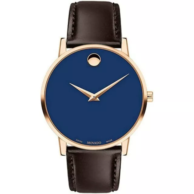 Movado Men's Watch Museum Classic Quartz Yellow Gold Case Brown Strap 0607316