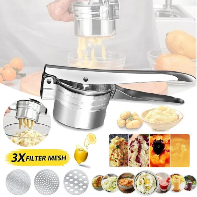 Potato Ricer Masher Fruit Press With 3 Discs Professional All Stainless Steel AU