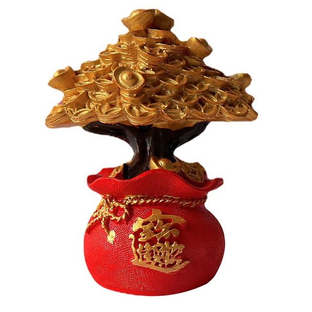 Escultura de árbol de dinero decorativa compacta de amplia aplicación decorativa de árbol de la fortuna en miniatura