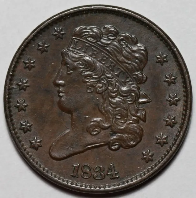 1834 Classic Head Half Cent - US 1/2c Copper Penny Coin - L42