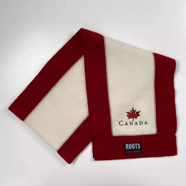 Roots Athletics Canada Maple Leaf Logo Red Cream Soft Fleece 58" Long Neck Scarf 2