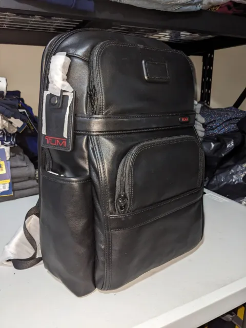 Tumi Black Leather Compact Brief Pack