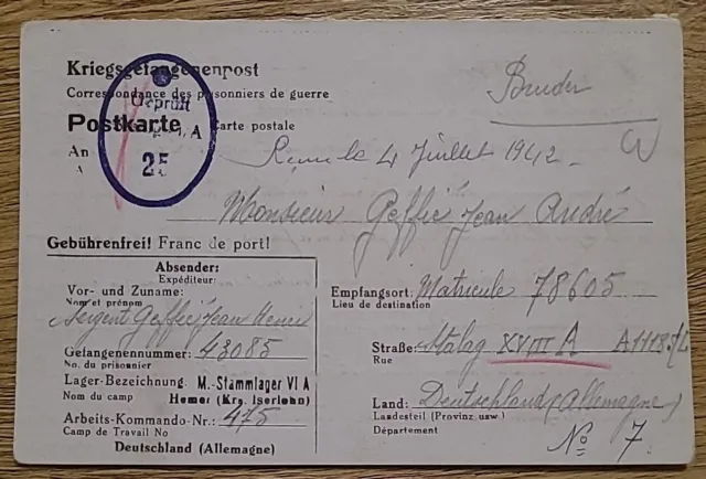 Zensur Karte Lager Stalag VI A Hemer Iserlohn 1942 Kriegsgefangenenpost POW (35