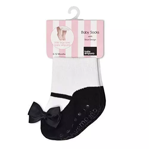 Baby & Toddler Girl Mary Jane Socks with Shoe-Look-Anti-slip Soles-Cotton -1 Pai