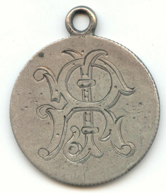 Love Token, JR or RJ on a High Grade 1892 Barber Quarter, Looped