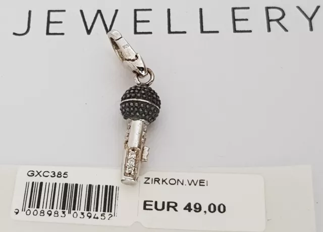 GOOIX CHARM Silber 925 er Charms Anhänger silber Mikrofon Zirkonia Musik NEU 159