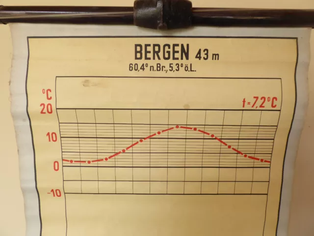 Original Schulkarte Rollkarte Schulwandkarte Bergen Diagramm 50s 60s Vintage 3