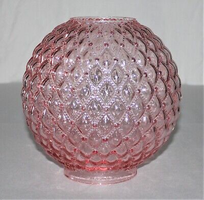 Vintage Fenton Quilted Pink Tinted Glass Parlor Ball Lamp Shade / 4-1/8" Fitter