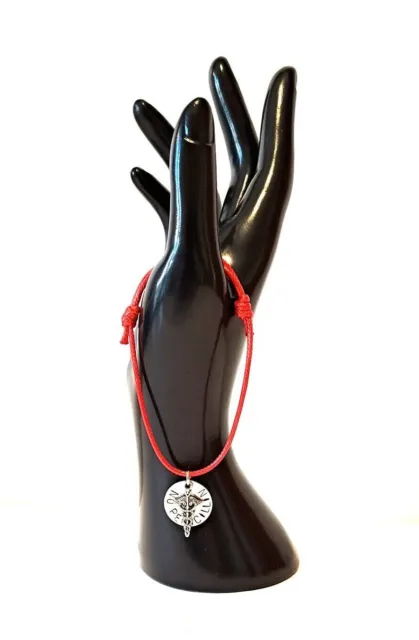 Pulsera de alerta médica estilo Cabalá rojo nudo deslizante ajustable y disco médico