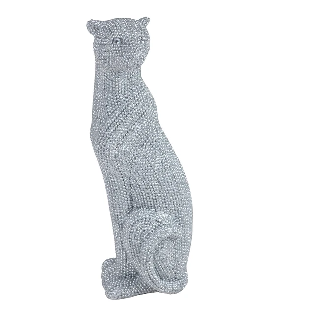 Strukturierter Diamant Gepard Katzenornament Silber Statue 29,5 cm