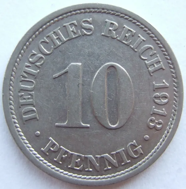 Moneta Reich Tedesco Impero Tedesco 10 Pfennig 1913 F IN Extremely fine