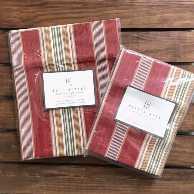 2 Pottery Barn Loire Stripe Cafe Valance Cantonniere 44 x 13 Inches 100% Cotton 2 Pottery Barn Loire Stripe Cafe Valance Cantonniere 44 x 13 Inches 100% Cotton