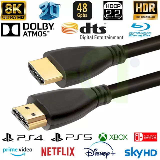 PREMIUM 4K/8K HDMI CABLE 2.0/2.1 HIGH SPEED GOLD PLATED BRAIDED LEAD 4320P  3D