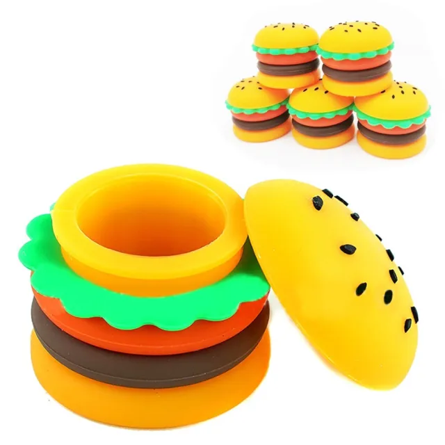 10pack Hamburg Shape Silicone Container Set Non-Stick Wax Jar Mixed Color Case