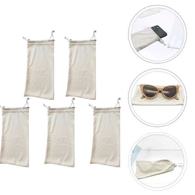 1 juego de 5 piezas de gafas de microfibra bolsas de gafas de sol con cordón (blanco)