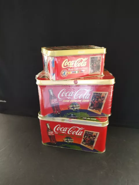 Vtg Coca Cola Metal Collector Cards New Sealed Lot Of 3 Tins And Cards