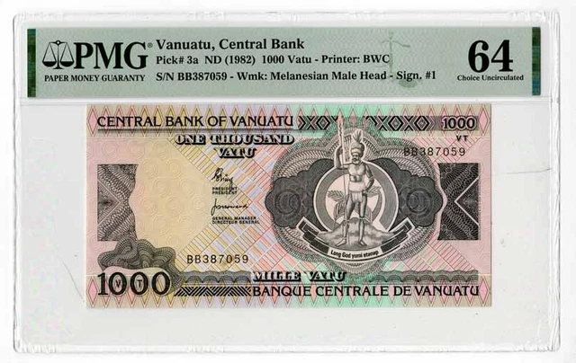 Central Bank of Vanuatu. ND (1982) Issue Banknote..