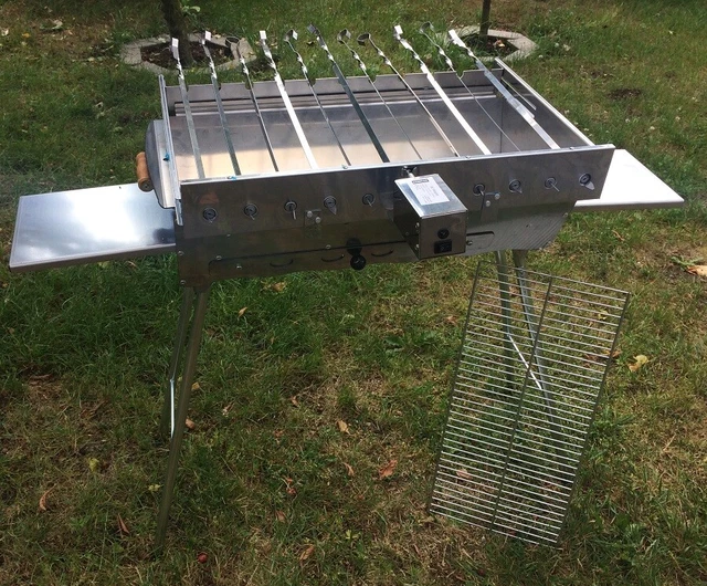 Mangal 2 mm Edelstahl Grill BBQ Standgrill Мангал mit Grillrost + Spießdreher