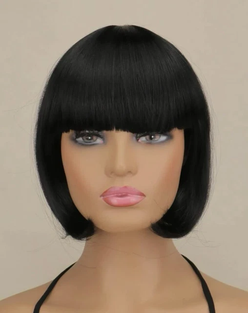 Perruque Synthétique Femme Courte Noir Brun - Longueur 40cm Avec Frange - Inclut 4 Bonnets
