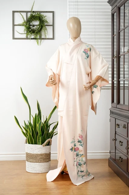 Dear Vanilla Japanese Silk Kimono Women's Robe Gown Authentic Japan Vintage Mint