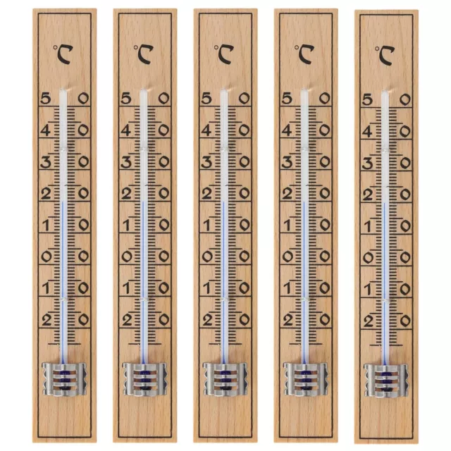 5 Stück Holz Thermometer Set für Innen Zimmer Außen Garten Temperaturmesser