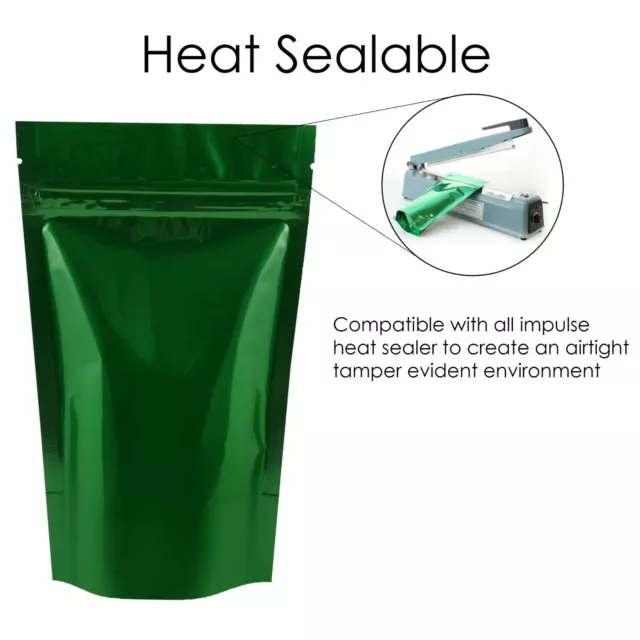 Green Shiny Stand Up Pouches  Foil Zip Lock Bag Food Grade Mylar Pouches 3