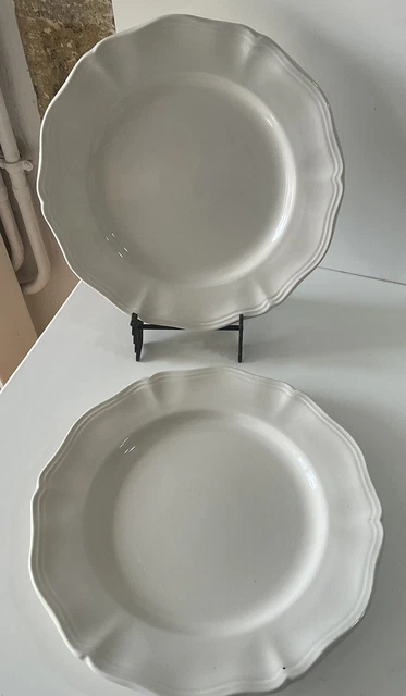 2 Assiettes Plates Style Sarreguemines Couleur Ivoire Bord Chantourne Deco