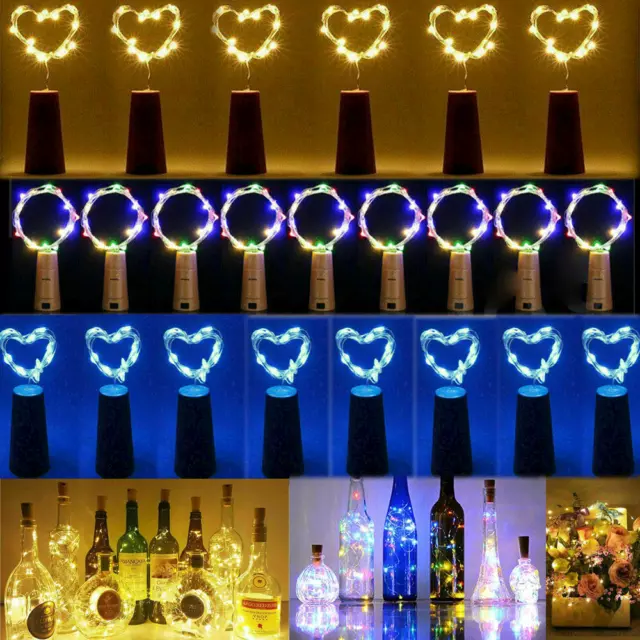 10-50pc Wine Bottle Fairy String Lights 20 LED Battery Cork For Party Wedding 2M