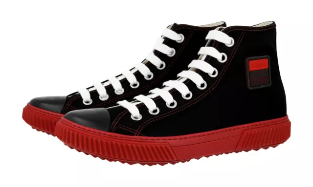 Prada High-Top Sneakers Shoes 4T3218 Black Red Canvas New Us 11 Eu 44 44,5