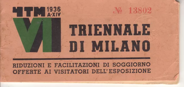 Futurismo Vi Triennale Di Milano Blocchetto Riduzioni E Facilitazioni 1936