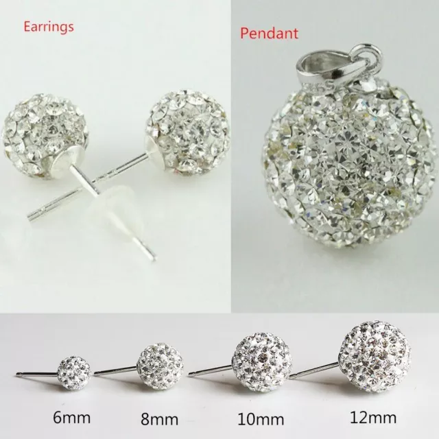 Sparkle Czech Crystal Pave Disco Ball 925 Silver Pendant Stud Earrings for pick 2