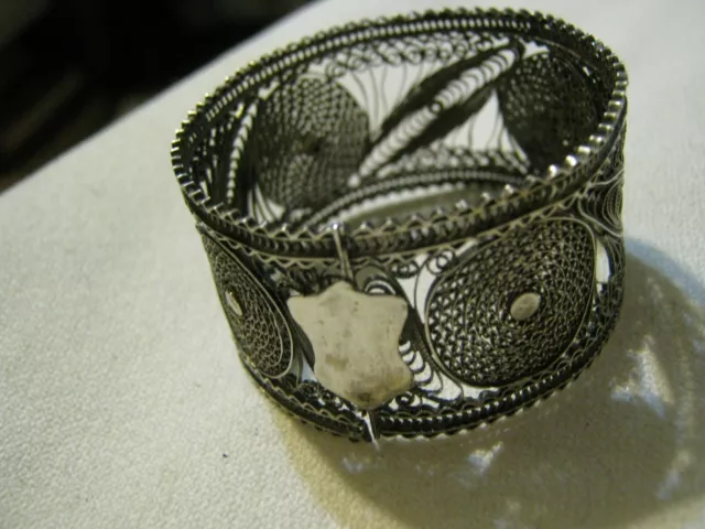 Antique Portugal Silver Filigree Wirework 1" Napkin Ring, Circles Darts & Shield