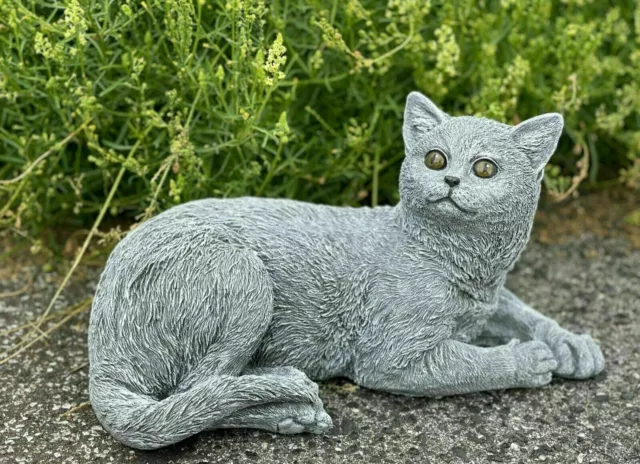 Steinfigur große Katze Lotti Frostfest Gartenfigur Deko Steinguss wetterfest
