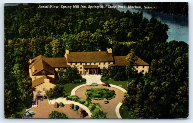 Postcard IN 1952 Spring Mill State Park Inn Aerial View Mitchell F4