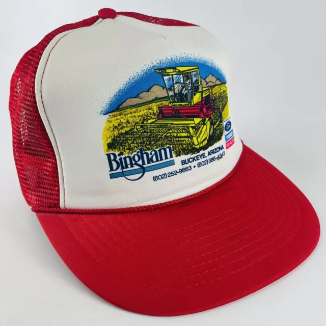 Ford New Holland Bingham Buckeye AZ Mesh Snapback Trucker Dealer Farmer Hat VTG