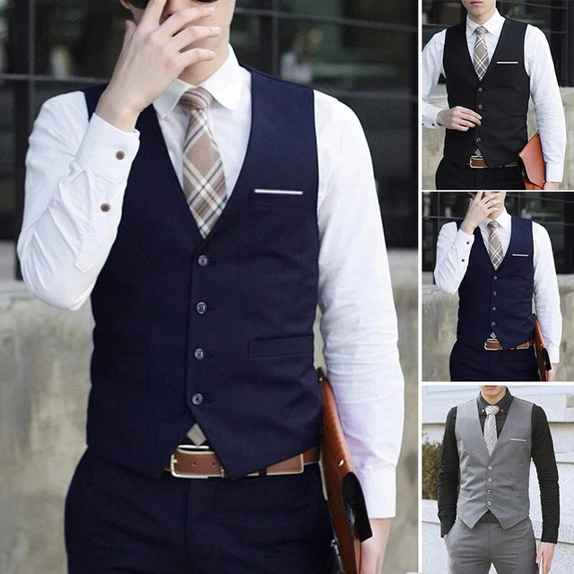 Uomo Formale Abito Business Gilet, Panciotto, Scollo A V Casual Smanicato Giacca