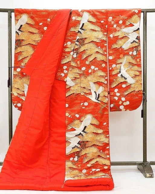 Japanese Kimono Uchikake Luxurious Wedding Pure Silk Plum Pine from japan 2