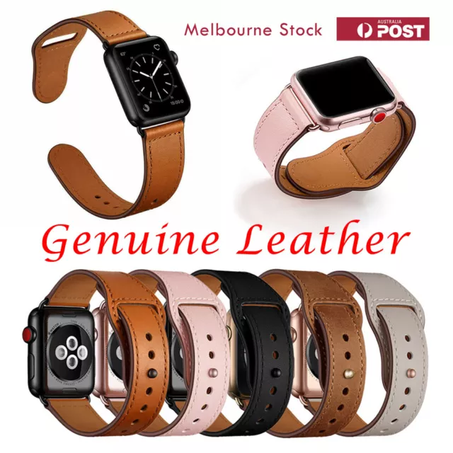 Genuine Leather Strap iWatch Band for Apple Watch Series 9 8 7 6 5 43 SE 41mm 45