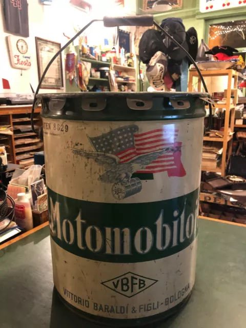 MOTOMOBILOIL VITTORIO BARALDI BOLOGNA-Rara latta bidone olio vintage auto epoca