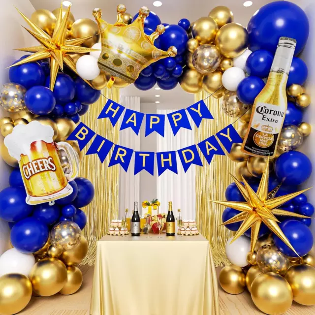 121Pcs Royal Blue Gold Birthday Party Decorations with Happy Birthday Banner Sta
