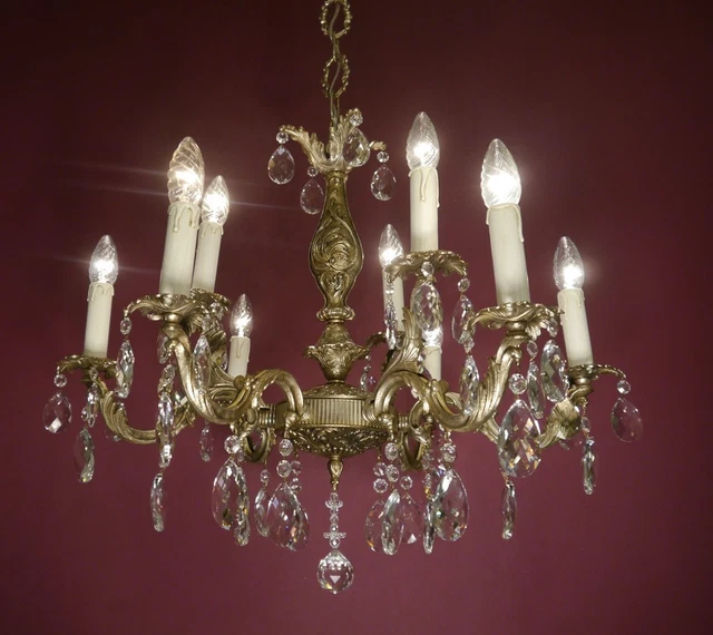 Vintage Antique Crystal Brass French Chandelier Lamp Home Decor 9 Light Bronze