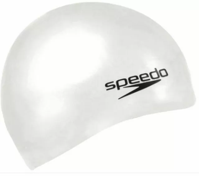 Swim Cap Speedo White Unisex Plain Moulded Silicone Cap Swimming New