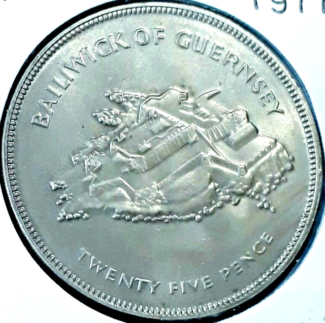 1977 GUERNSEY, 25 PENCE, Queen Elizabeth II Silver Jubilee