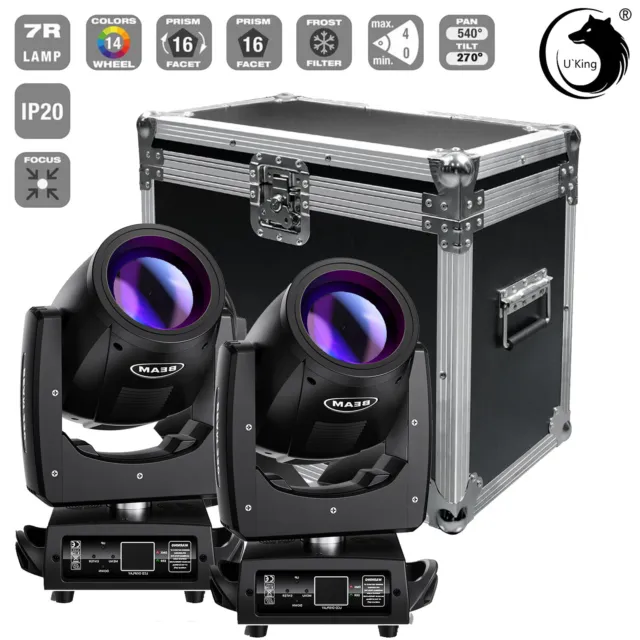 2x 230W 7R Beam Moving Head mit Flightcase LED Spot Gobo 16Prism DMX Bühnenlicht