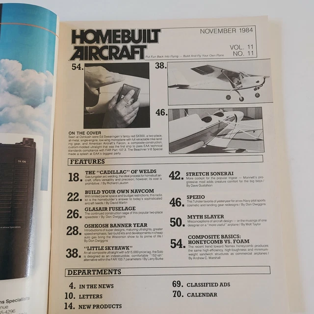 HOMEBUILT AIRCRAFT MAGAZINE Issue November 1984 Vol 11 Number 11 £11.12